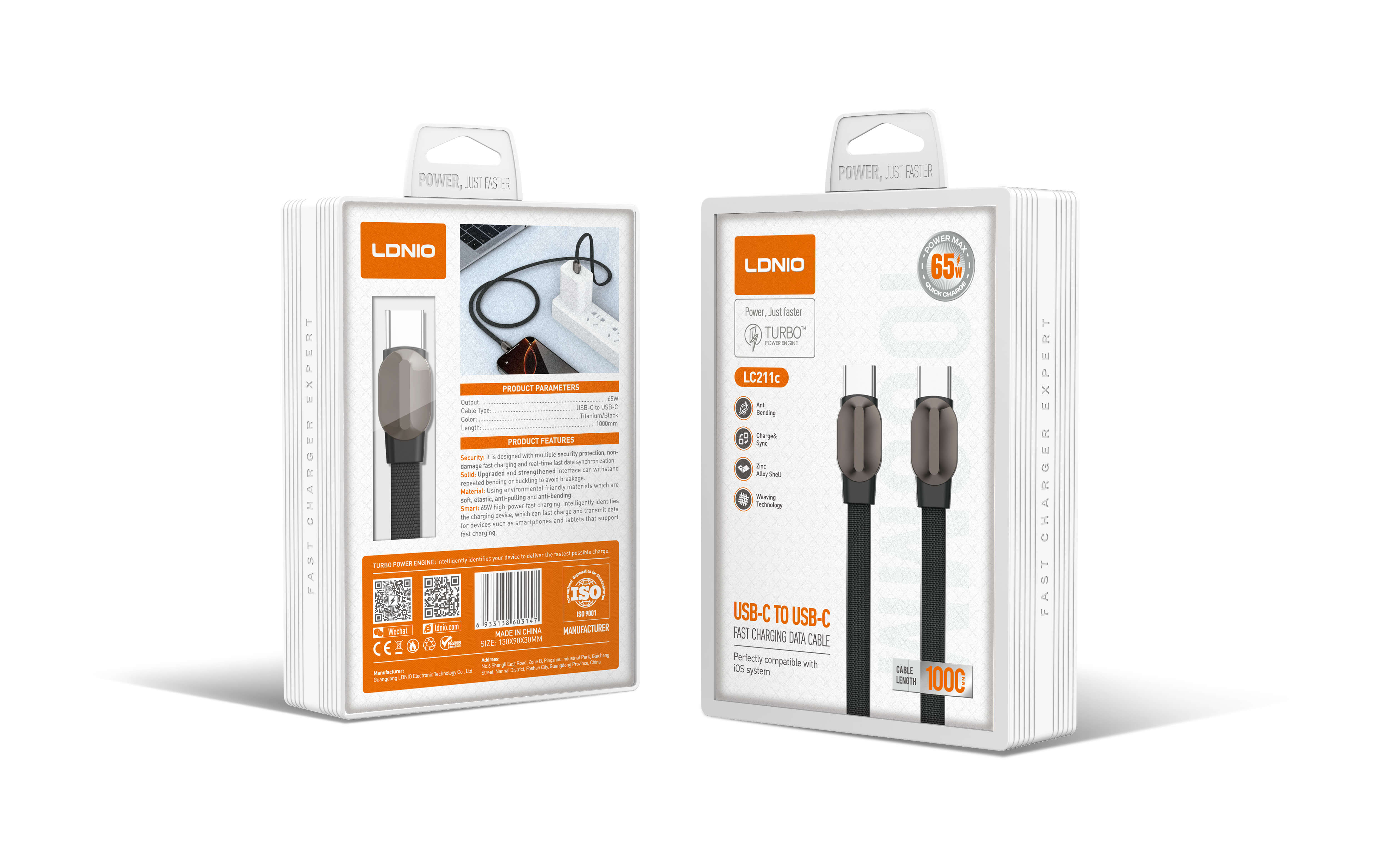 Câble de chargement Premium Type-C vers Lightning Ldnio LC211I Compatible avec la charge rapide Pd pour tous les iPhones Câble de données USB 65W - 1M