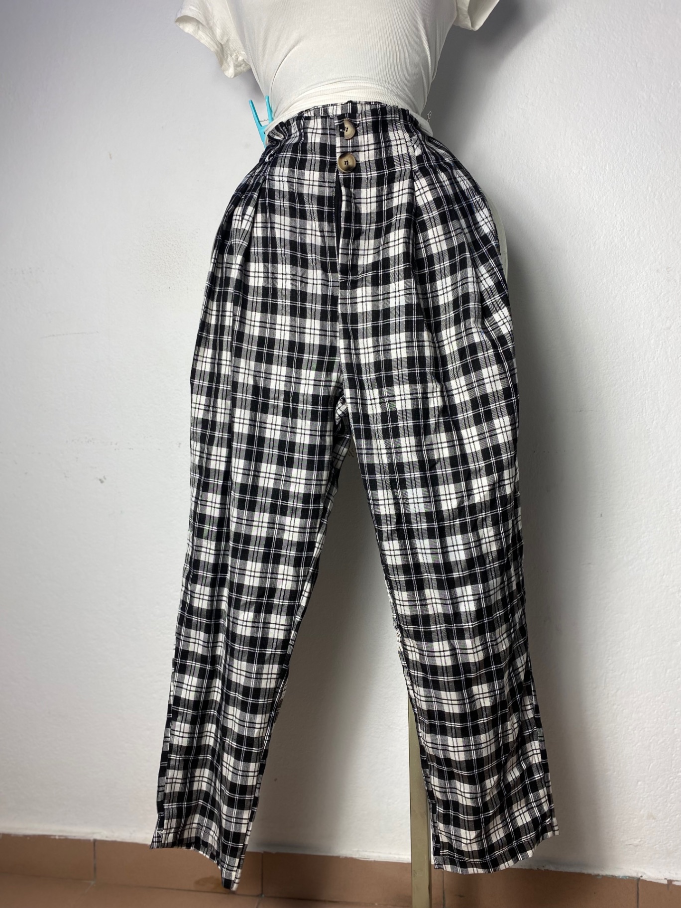 Pantalon carreaux blanc noir taille M L XL