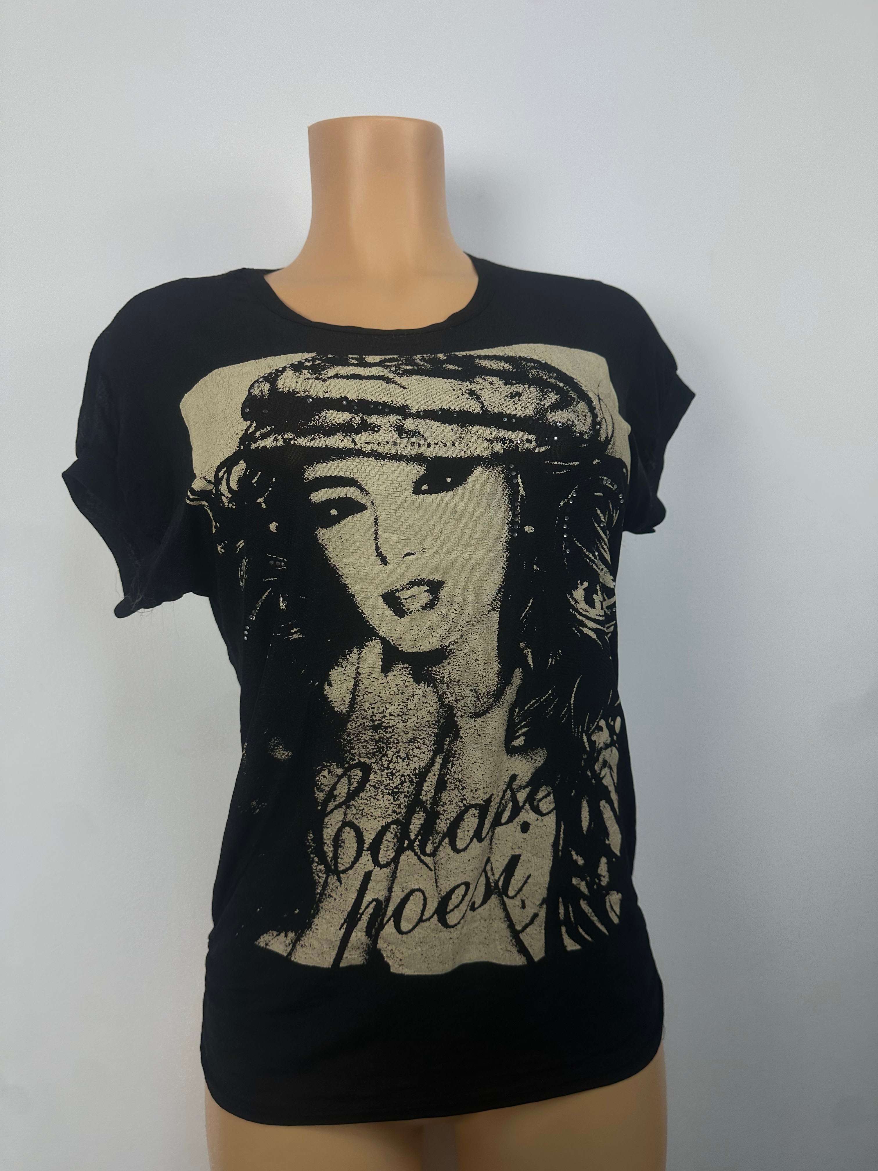 T-shirt noir imprimé visage artistique