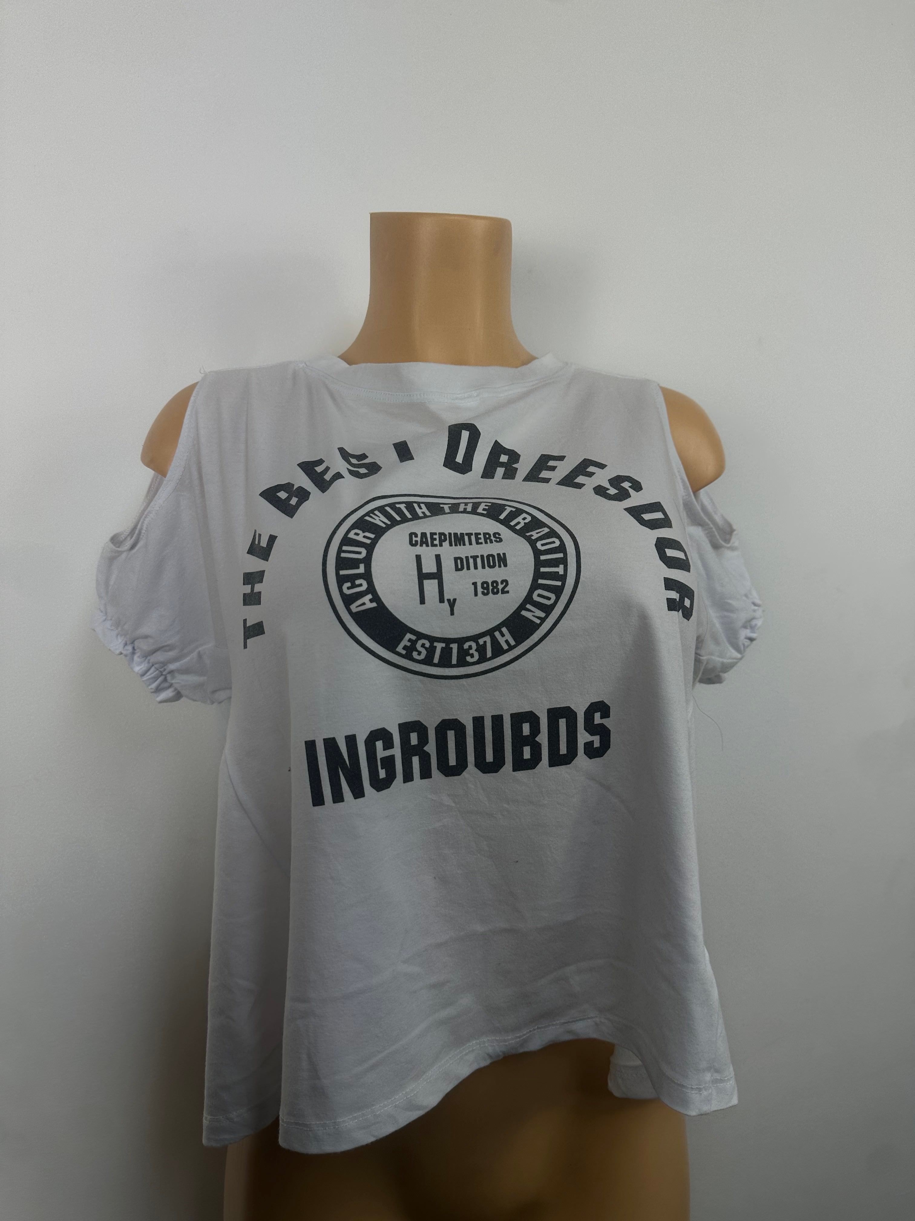 T-shirt blanc imprimé style rétro