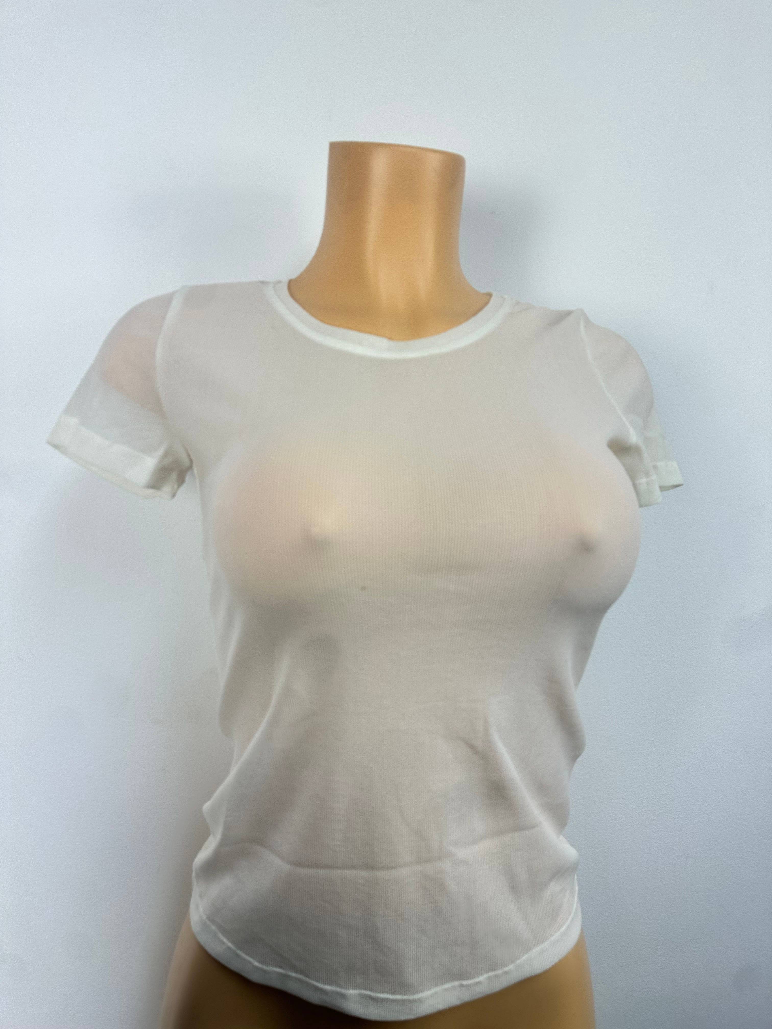 T-shirt basique blanc transparent ajusté
