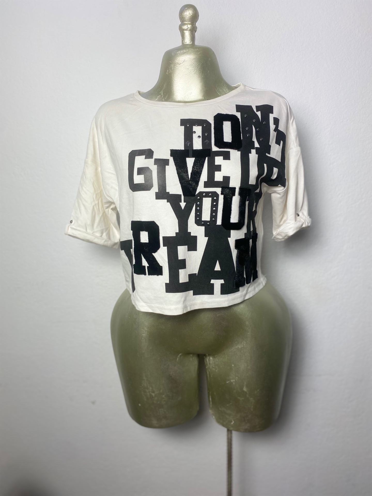 T-shirt blanc à motifs noir taille M XL