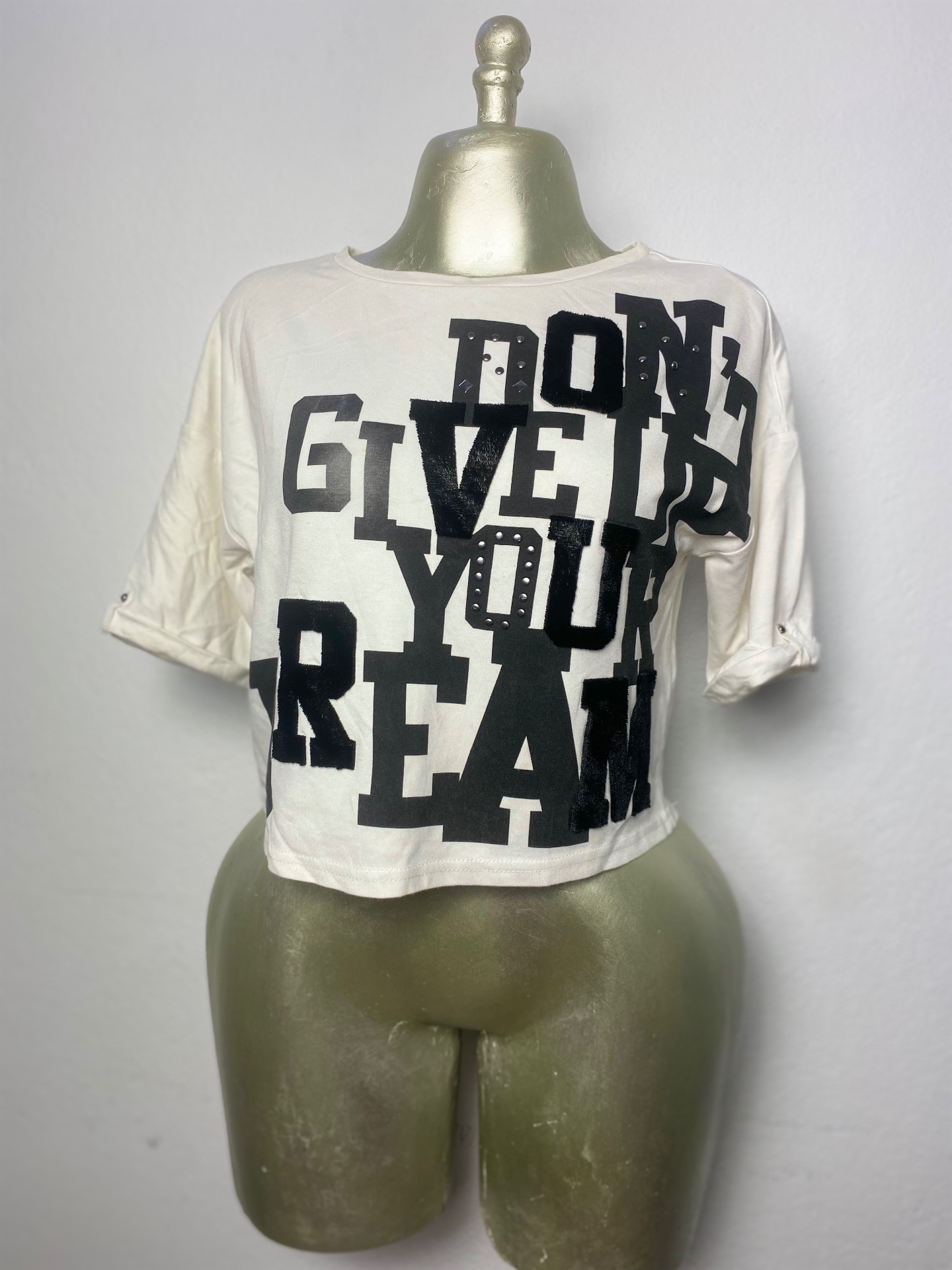 T-shirt blanc à motifs noir taille M XL