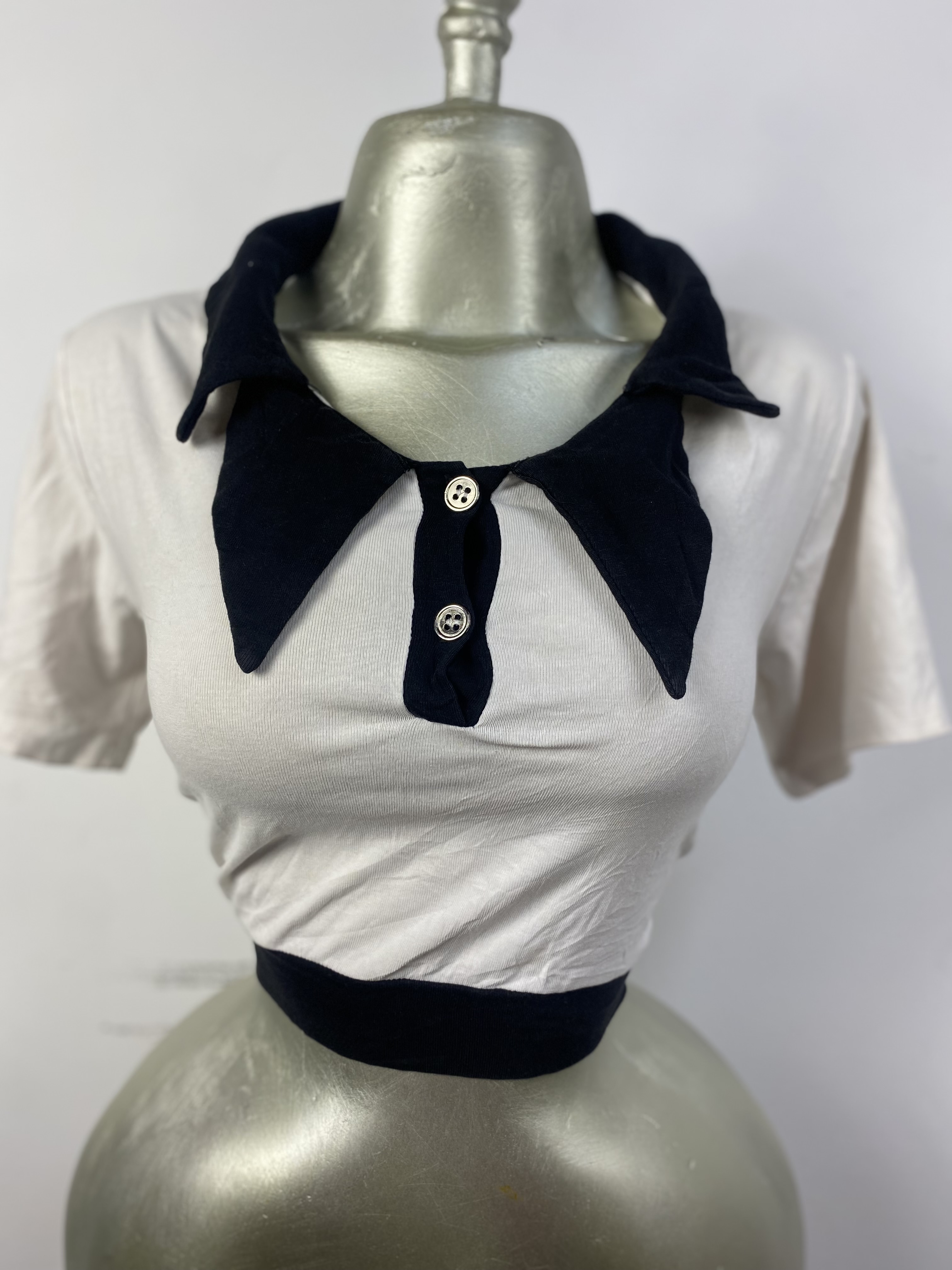 Top en coton blanc noir taille M L