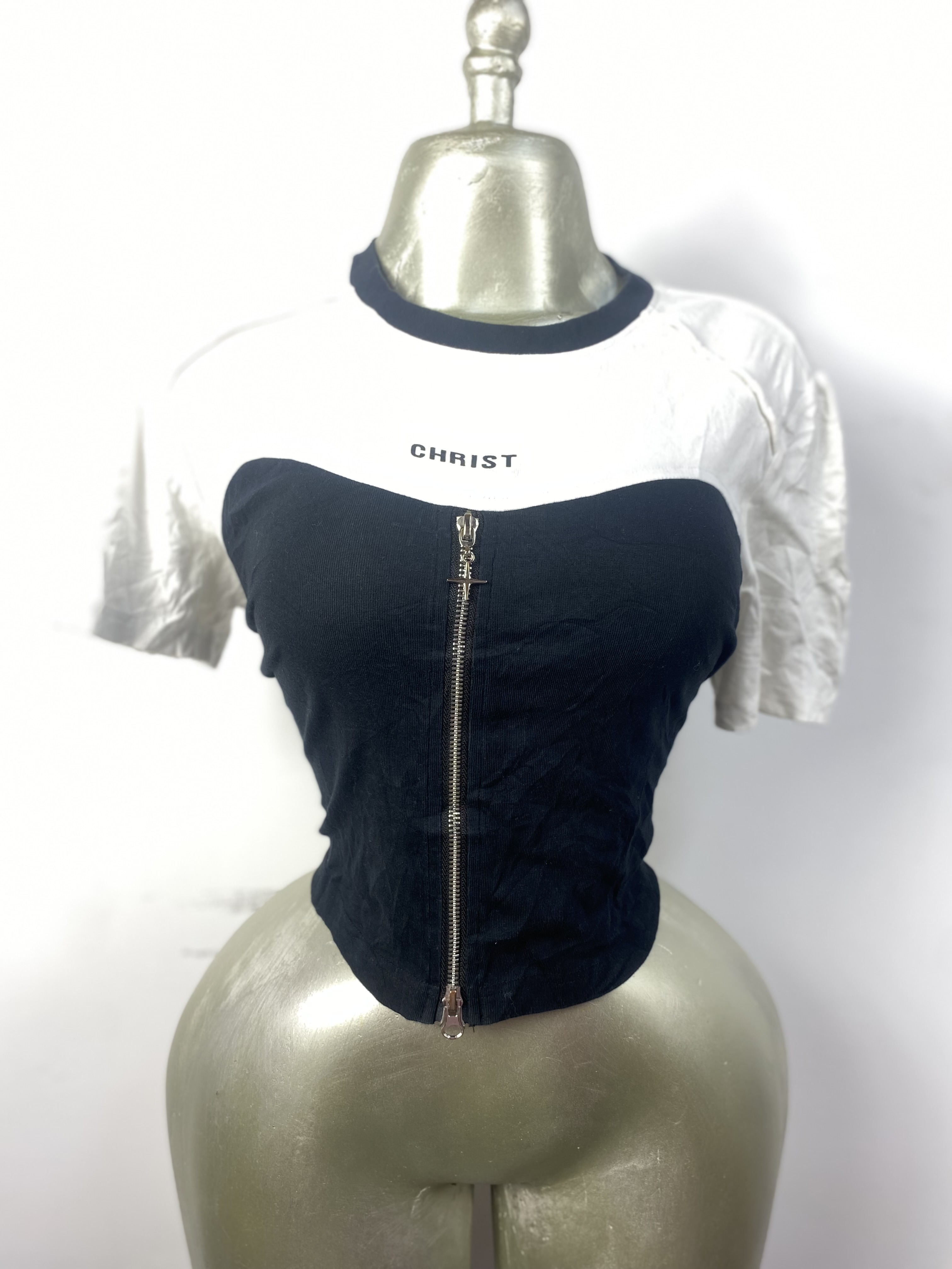 Top blanc noir en coton taille M L